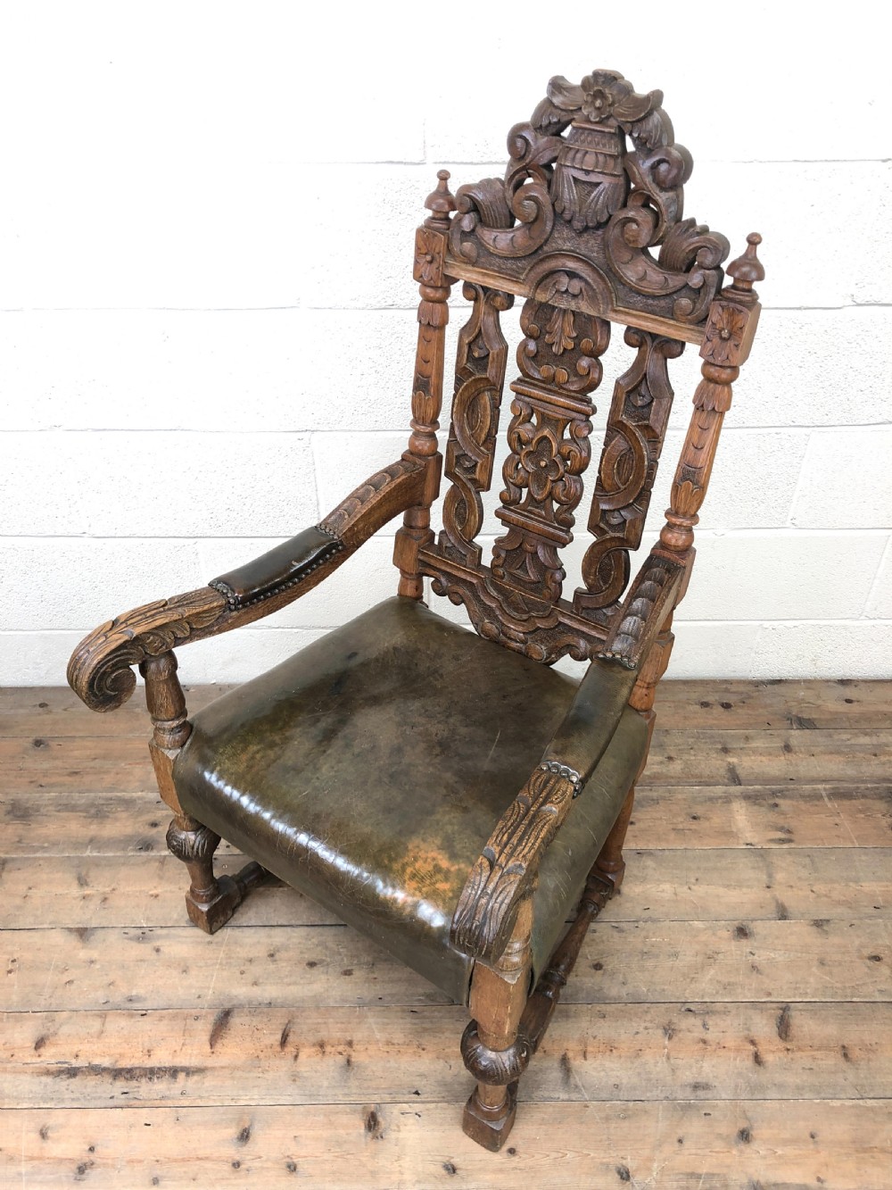 Antique Victorian Carved Oak Armchair View VII