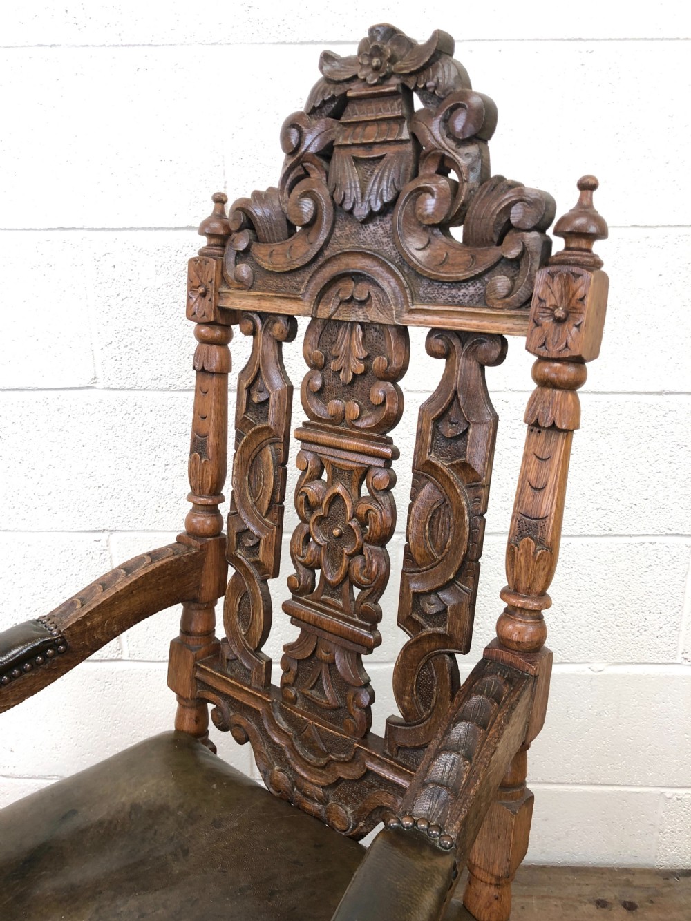 Antique Victorian Carved Oak Armchair View VIII