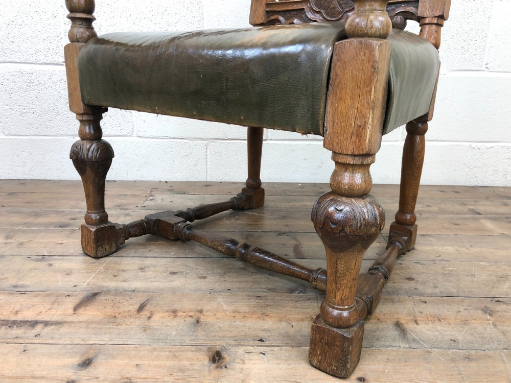 Antique Victorian Carved Oak Armchair View IX