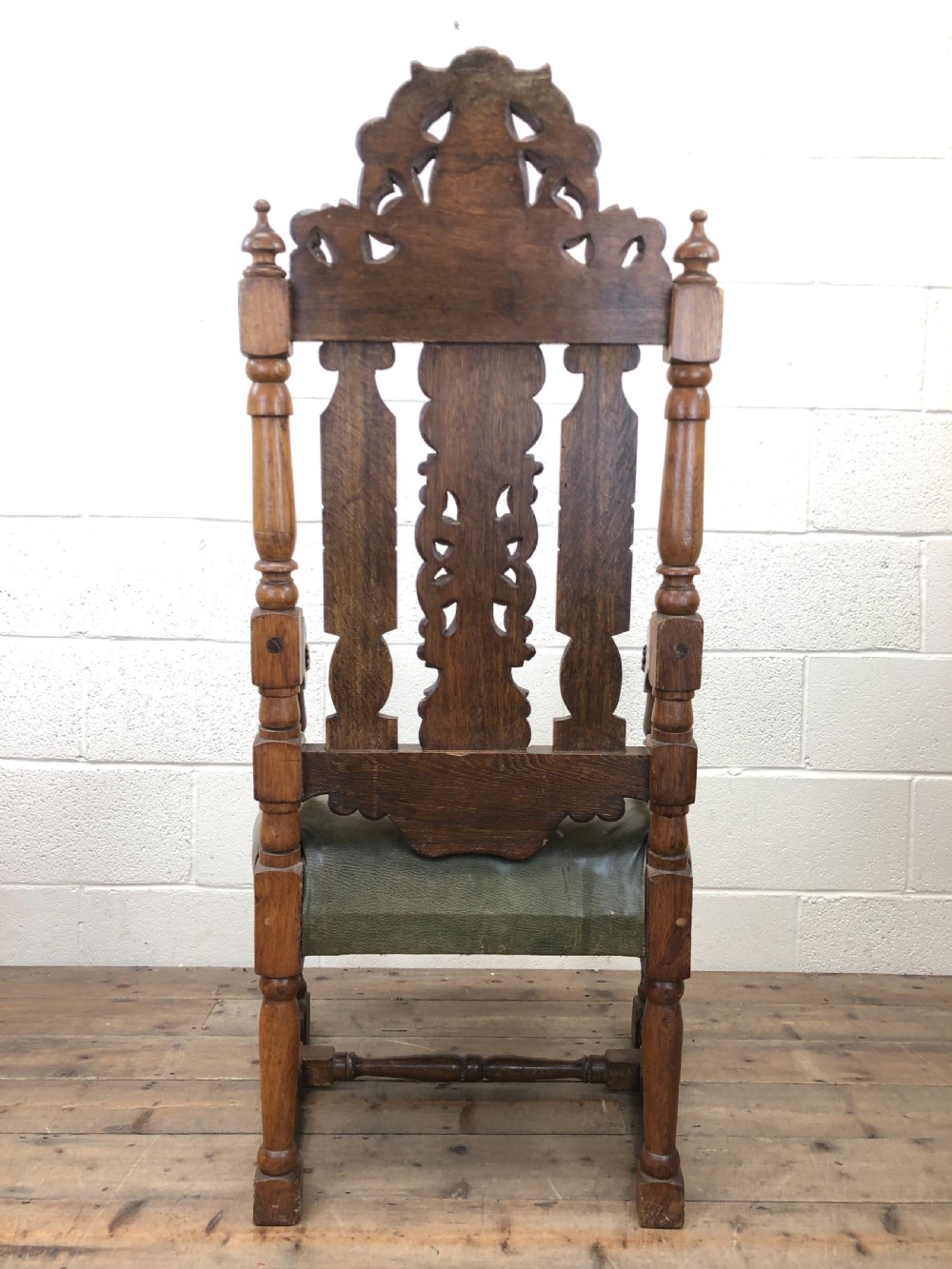 Antique Victorian Carved Oak Armchair View X