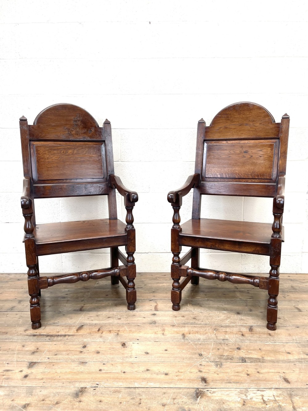 Pair of Antique Oak Throne Chairs View II