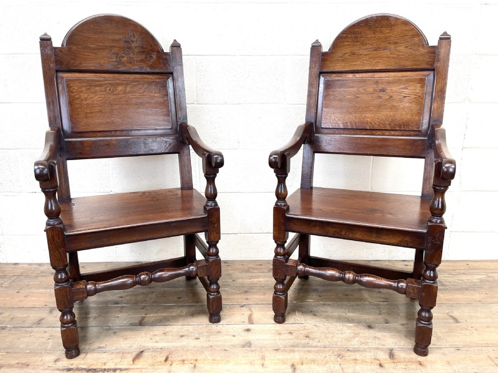 Pair of Antique Oak Throne Chairs View III