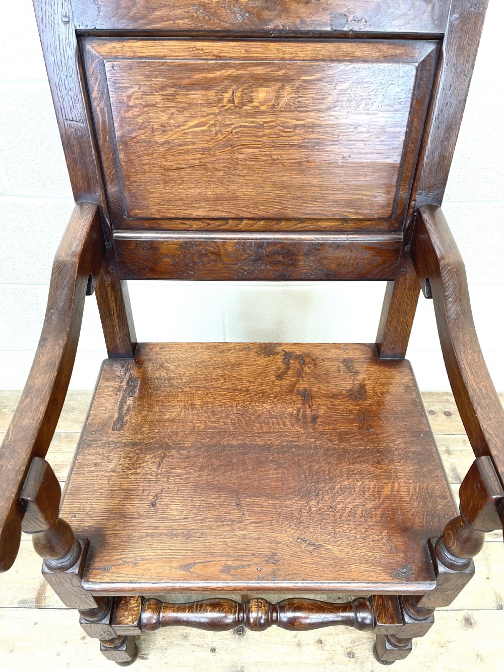 Pair of Antique Oak Throne Chairs View IX