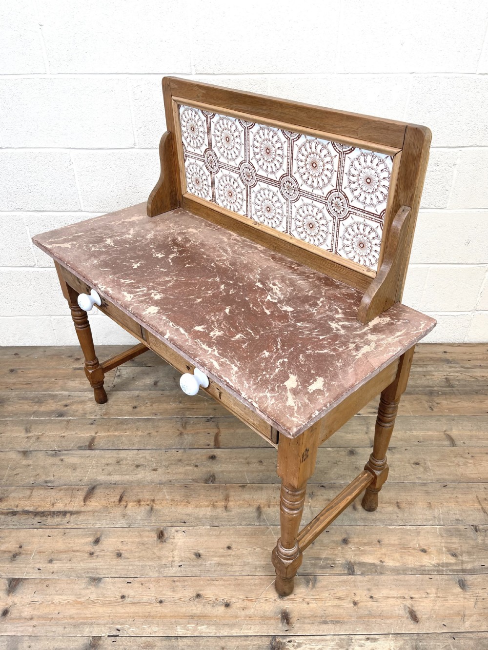 Antique Pine Tile Back Washstand View XII