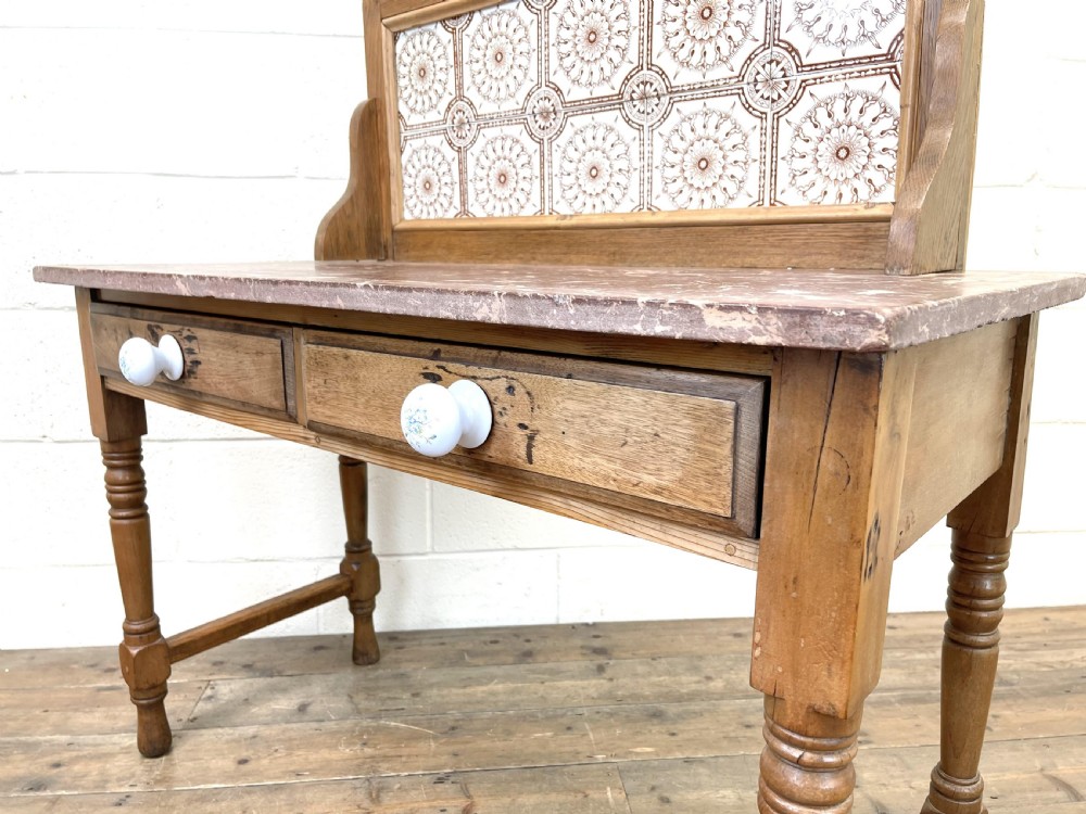 Antique Pine Tile Back Washstand View XIV
