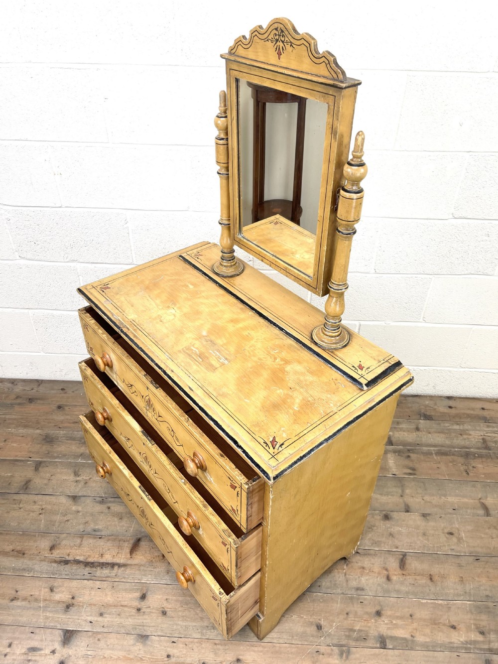 Antique Painted Pine Dressing Chest View X
