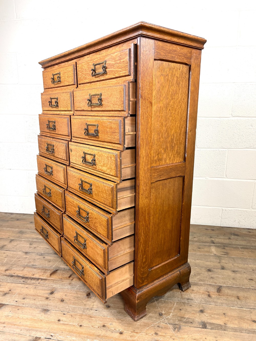Antique Oak Bank of Drawers or Filing Cabinet View XI