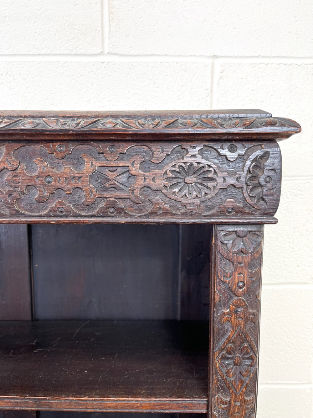 Large Antique Carved Oak Bookcase View IV