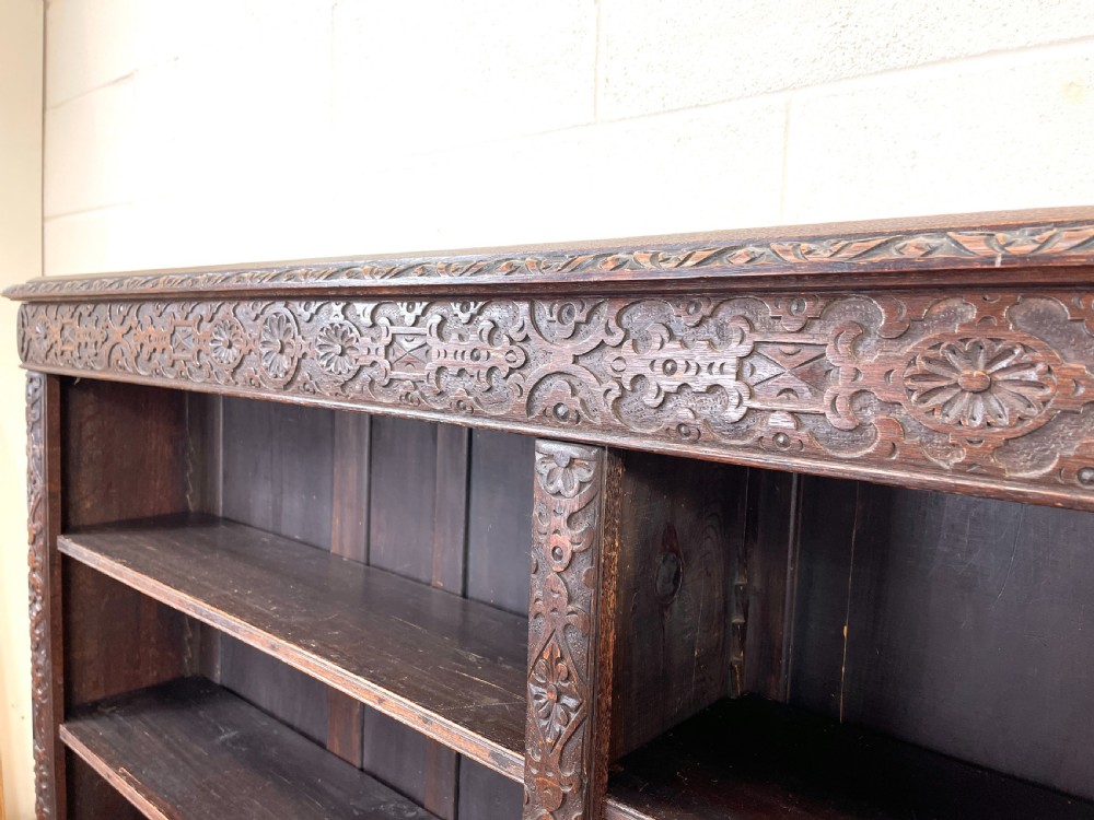 Large Antique Carved Oak Bookcase View V