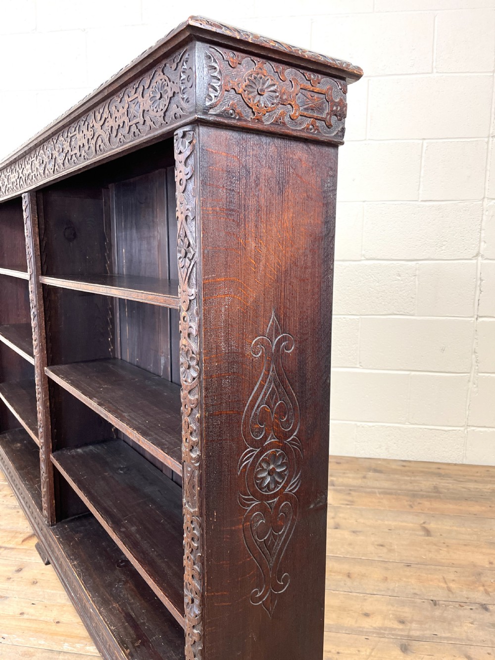 Large Antique Carved Oak Bookcase View IX