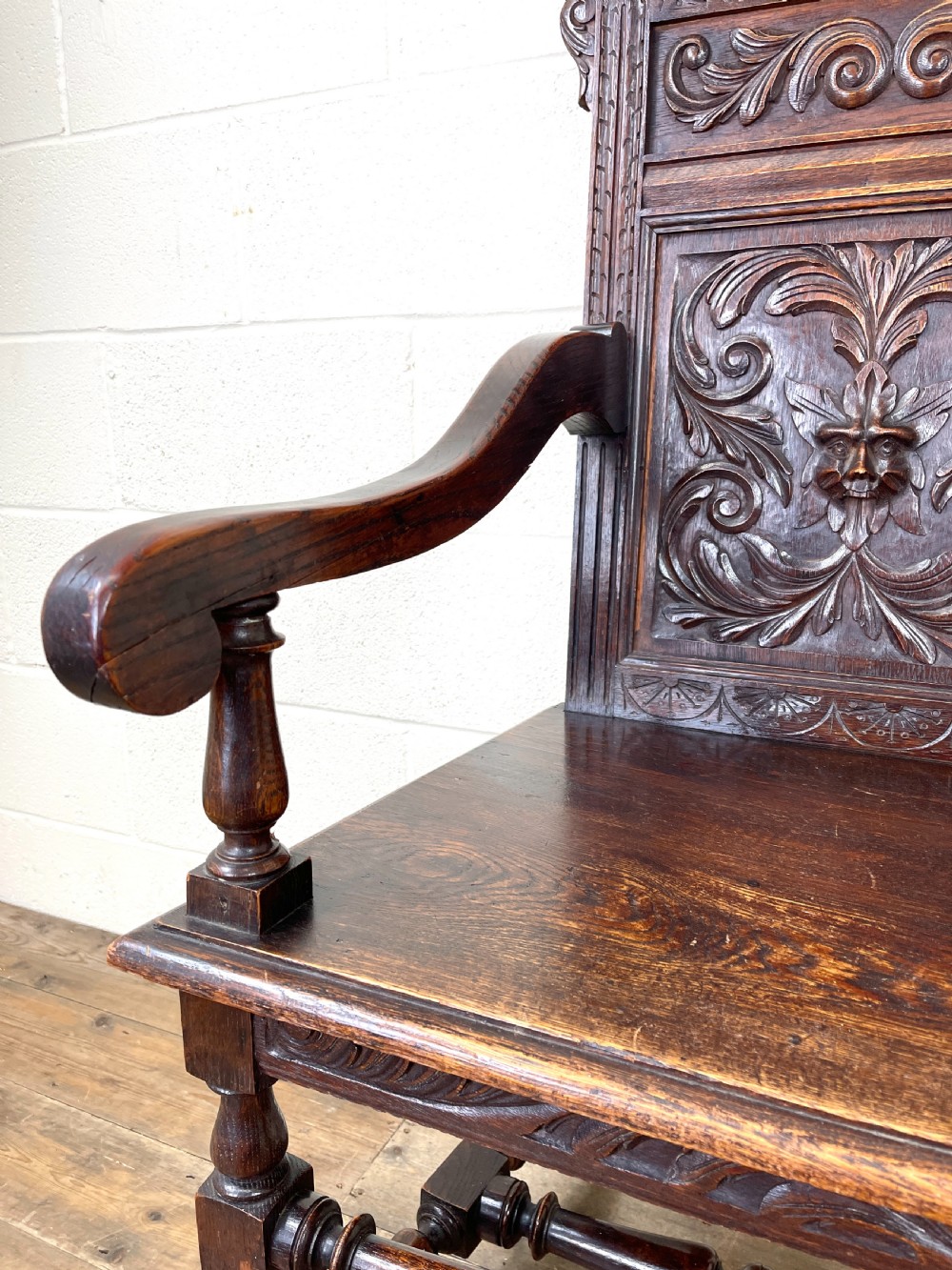 Antique Carved Oak Armchair View V