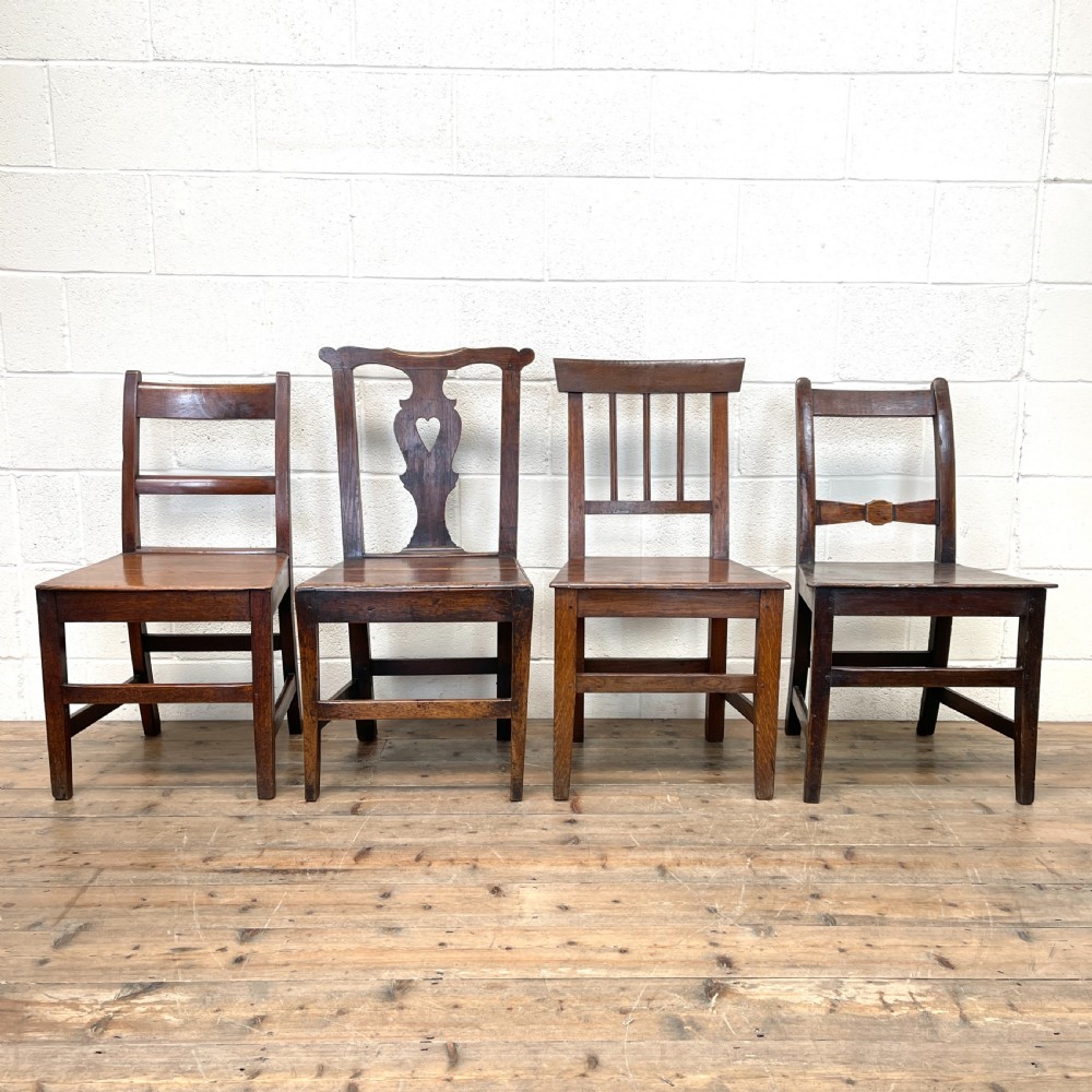 Set of Four Mix and Match Welsh Oak Farmhouse Chairs 