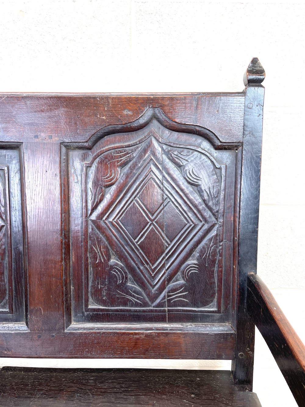 Antique Carved Oak Settle Bench View V