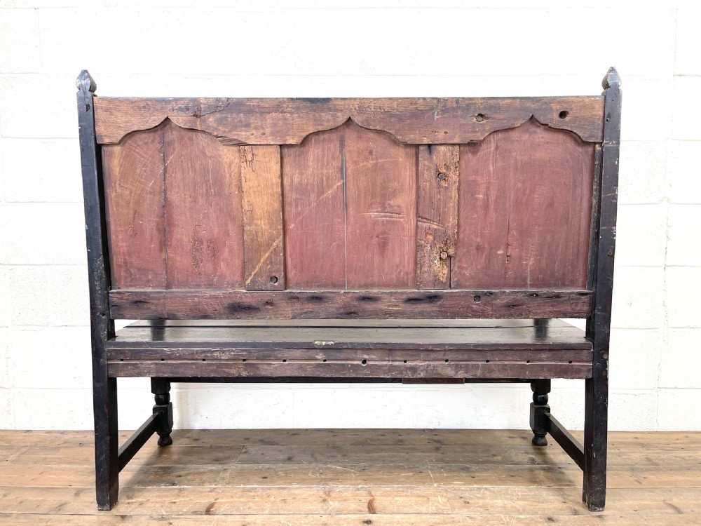 Antique Carved Oak Settle Bench View IX