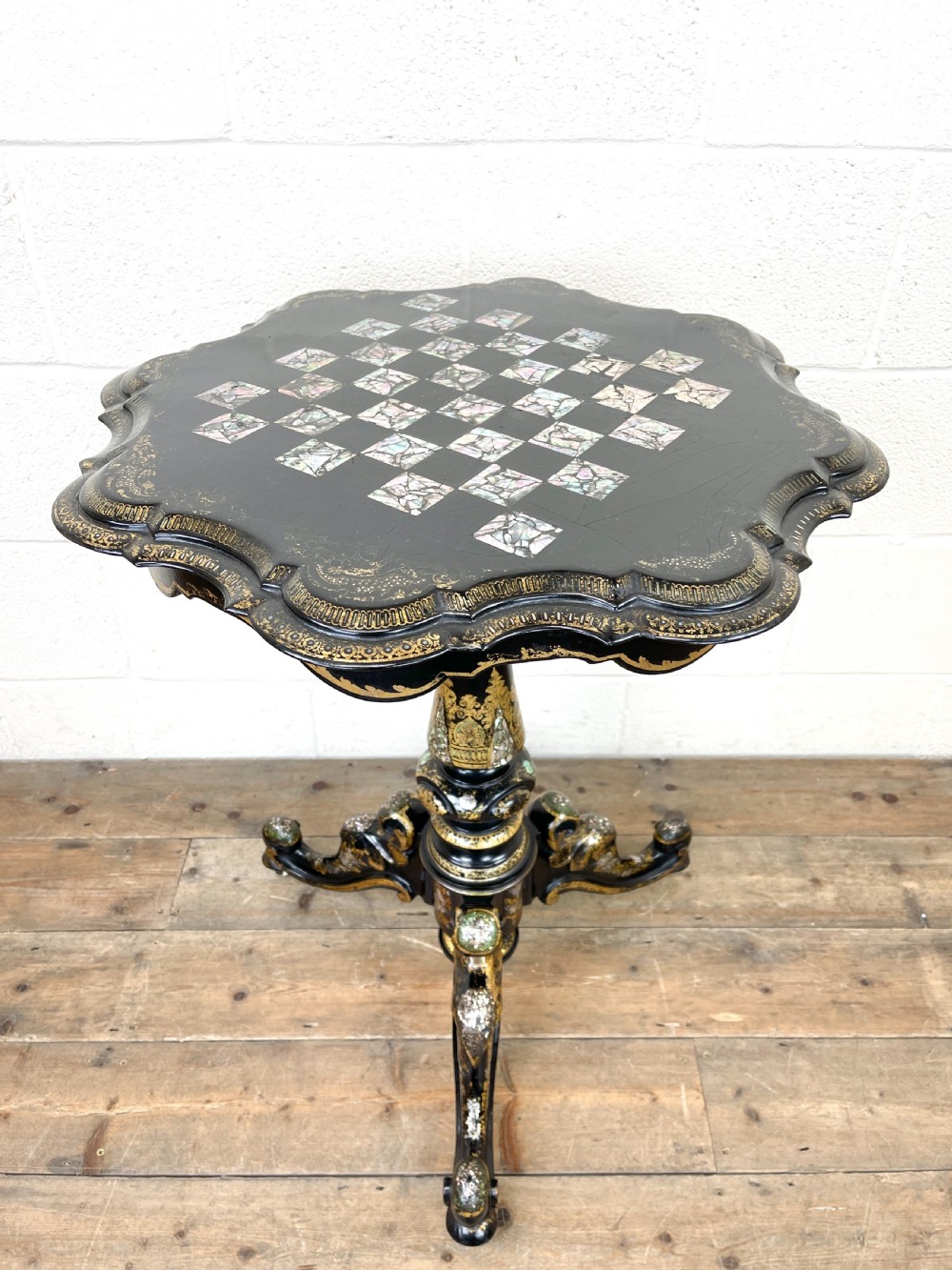 Antique Lacquered and Inlaid Chess Table View II