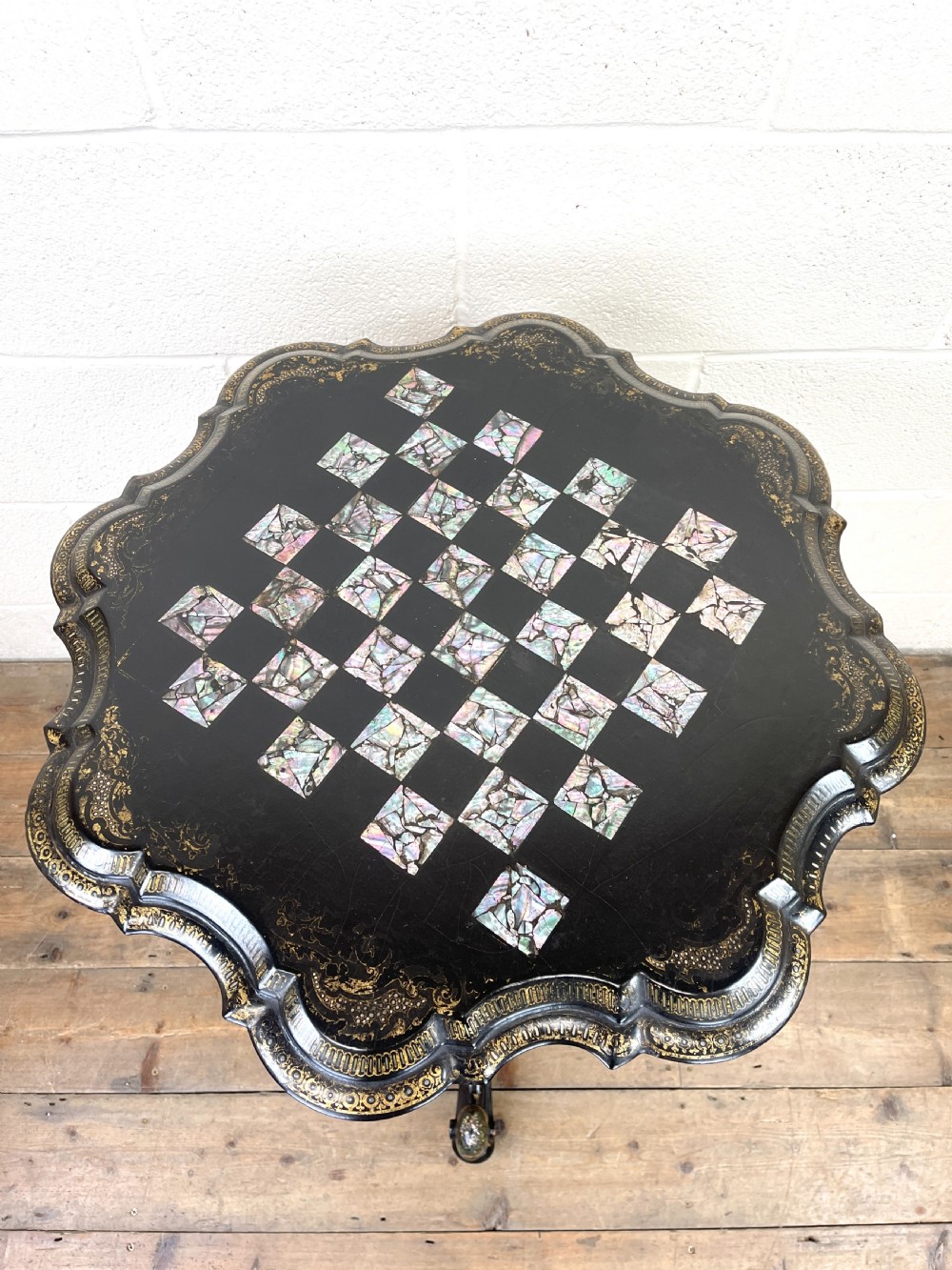 Antique Lacquered and Inlaid Chess Table View IV