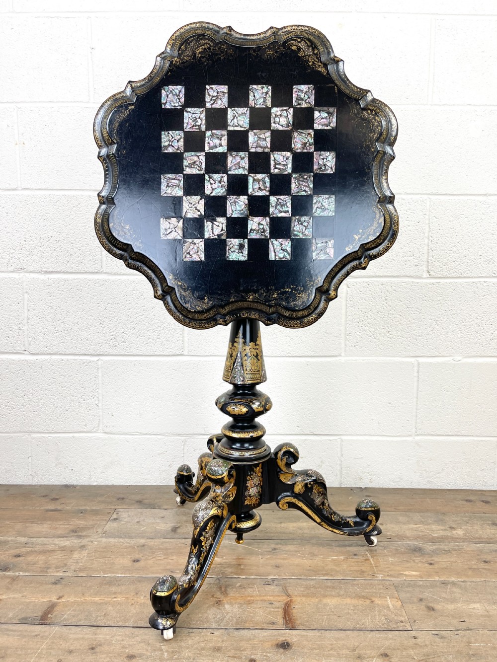Antique Lacquered and Inlaid Chess Table View VIII