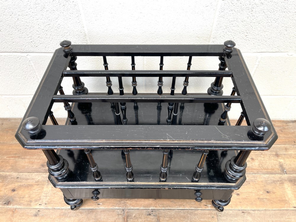 Antique Victorian Ebonised Canterbury Magazine Rack View III