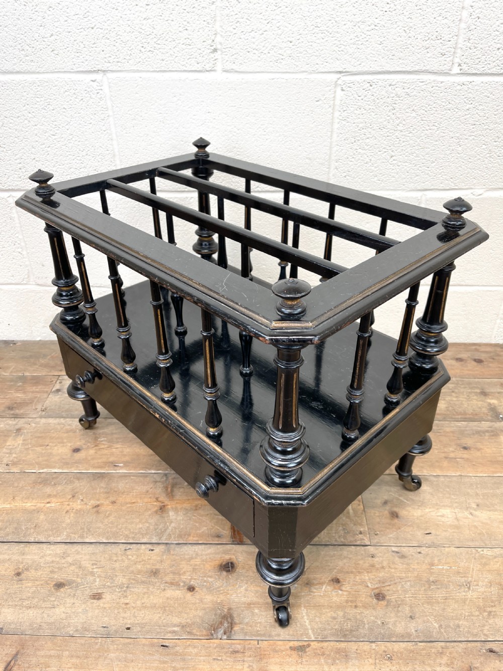 Antique Victorian Ebonised Canterbury Magazine Rack View VIII