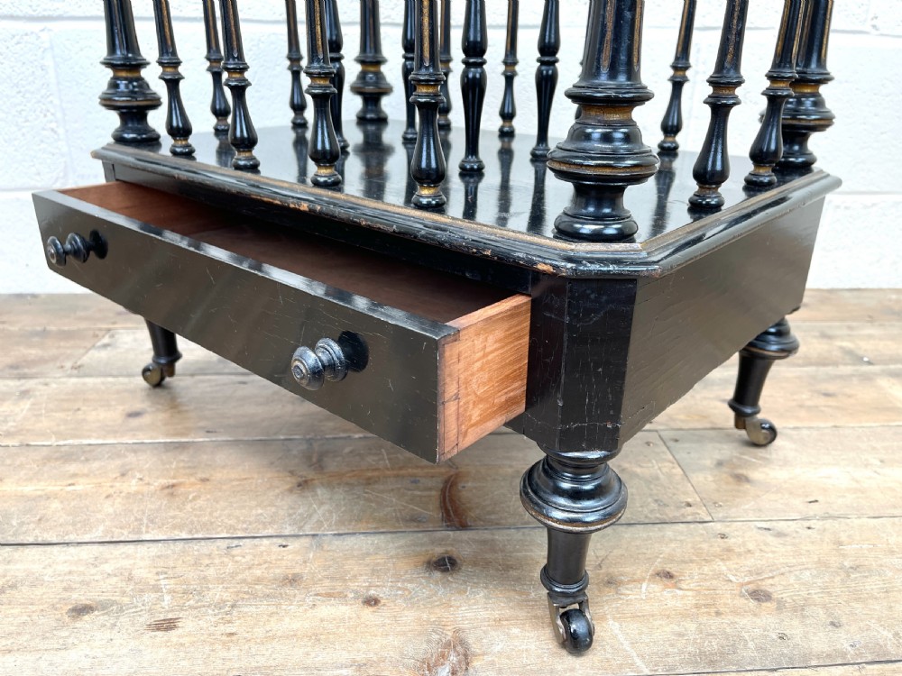 Antique Victorian Ebonised Canterbury Magazine Rack View IX