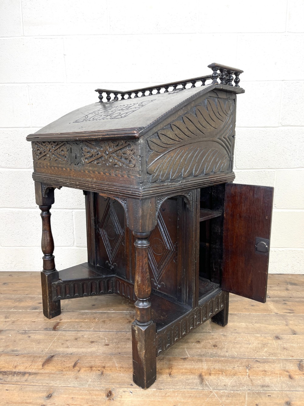 Antique Carved Oak Desk View VII