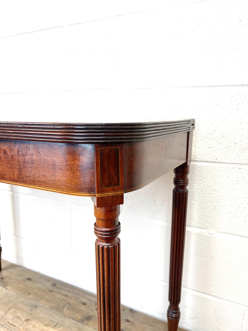 19th Century Mahogany and Boxwood Fold Over Table  View II