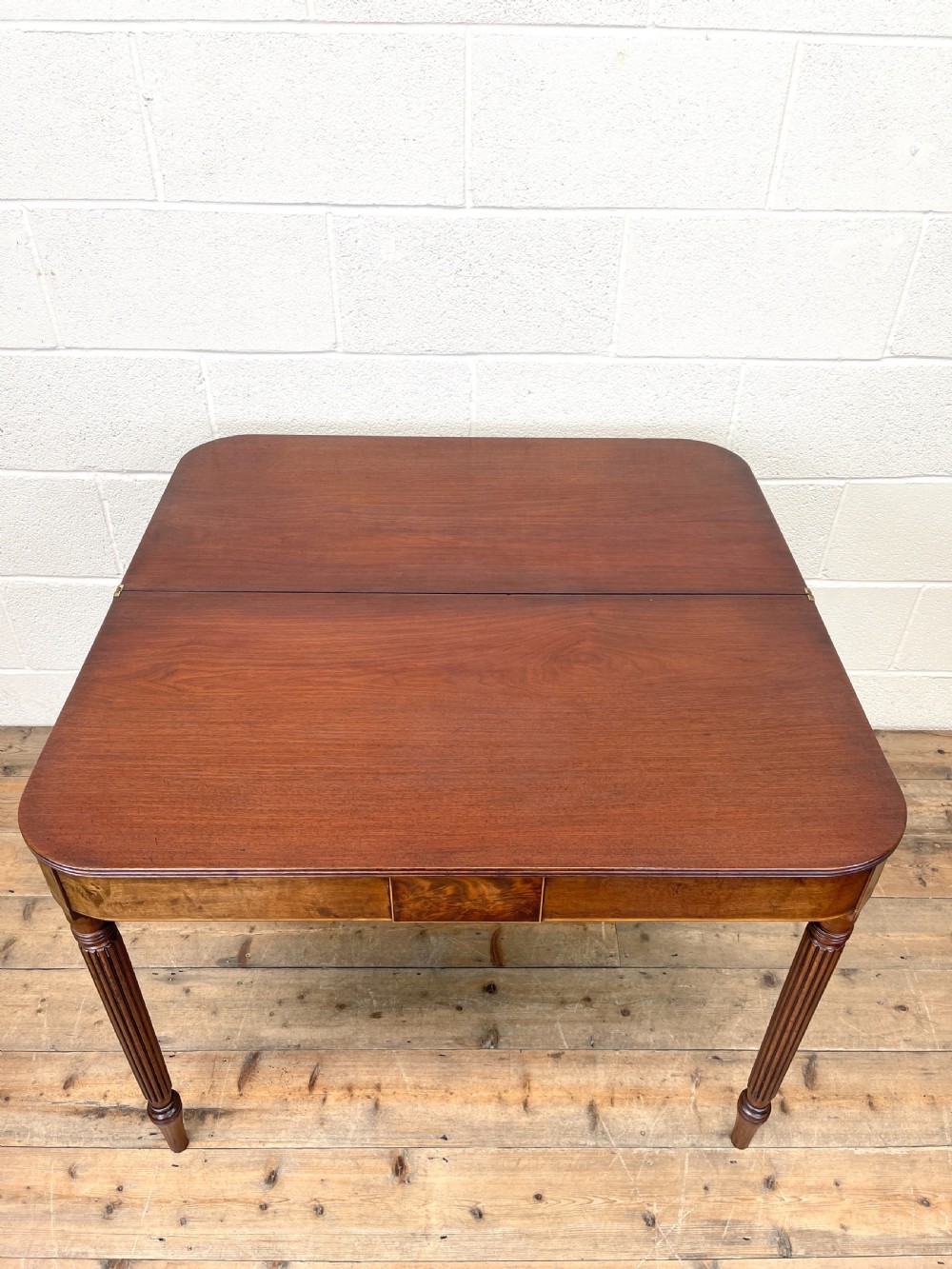 19th Century Mahogany and Boxwood Fold Over Table  View VI