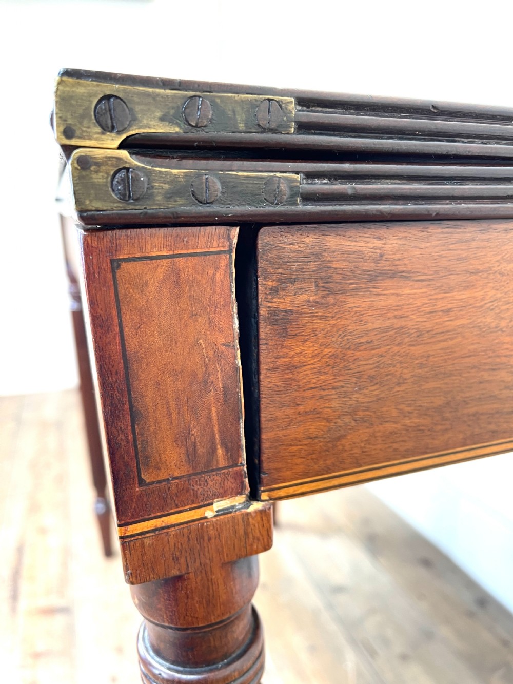 19th Century Mahogany and Boxwood Fold Over Table  View IX