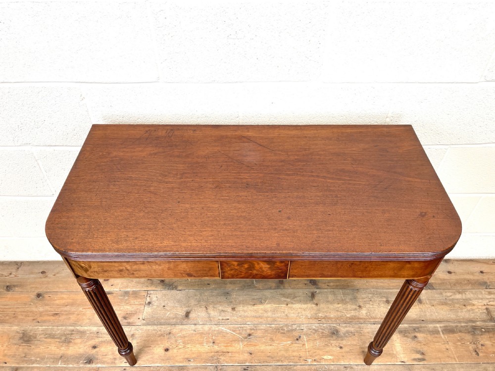 19th Century Mahogany and Boxwood Fold Over Table  View XI