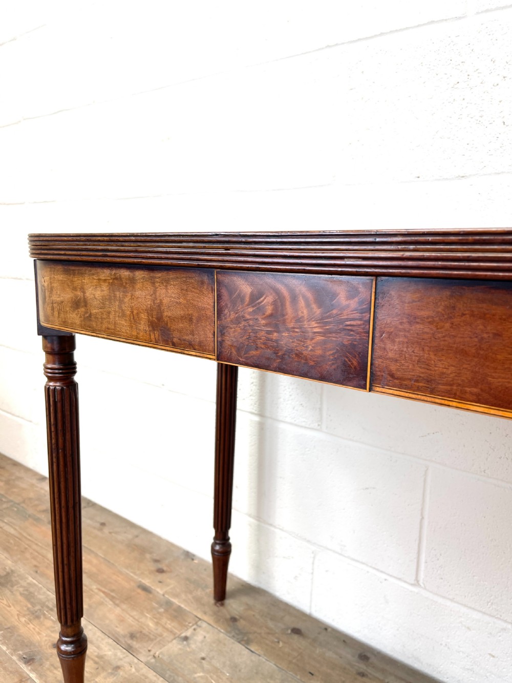 19th Century Mahogany and Boxwood Fold Over Table  View XII