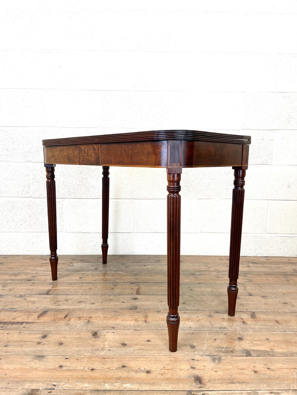 19th Century Mahogany and Boxwood Fold Over Table  View XIII