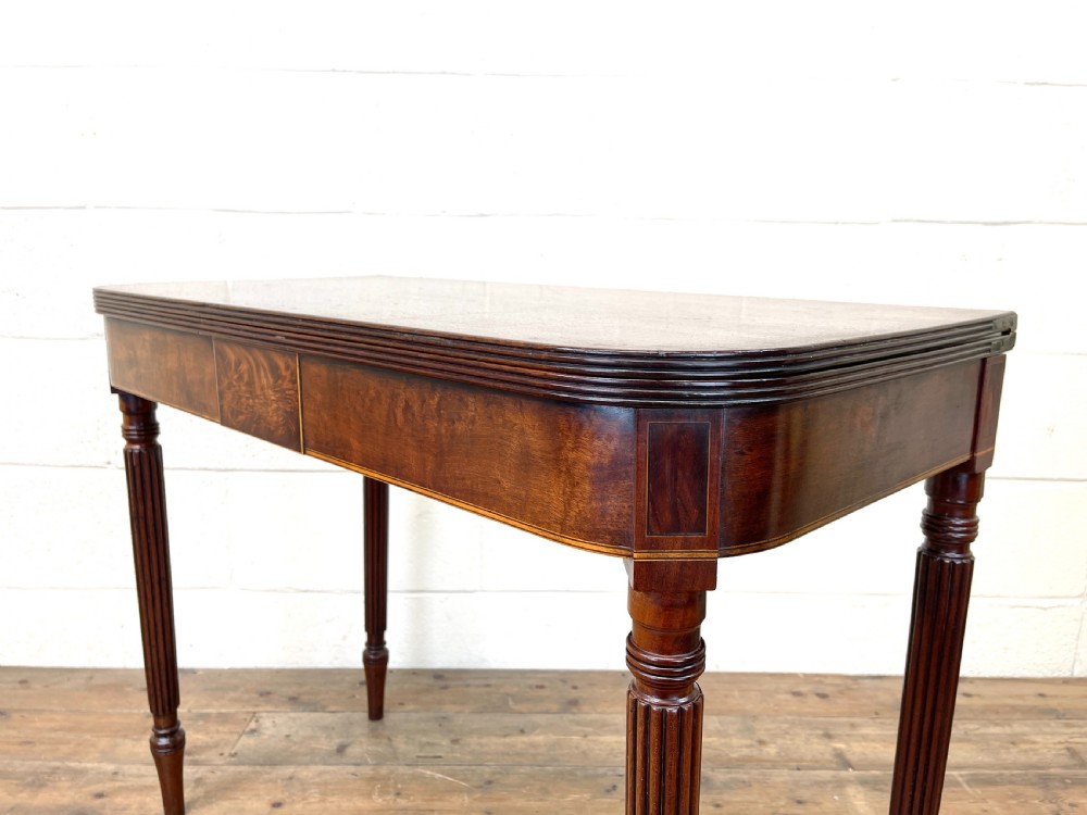 19th Century Mahogany and Boxwood Fold Over Table  View XIV