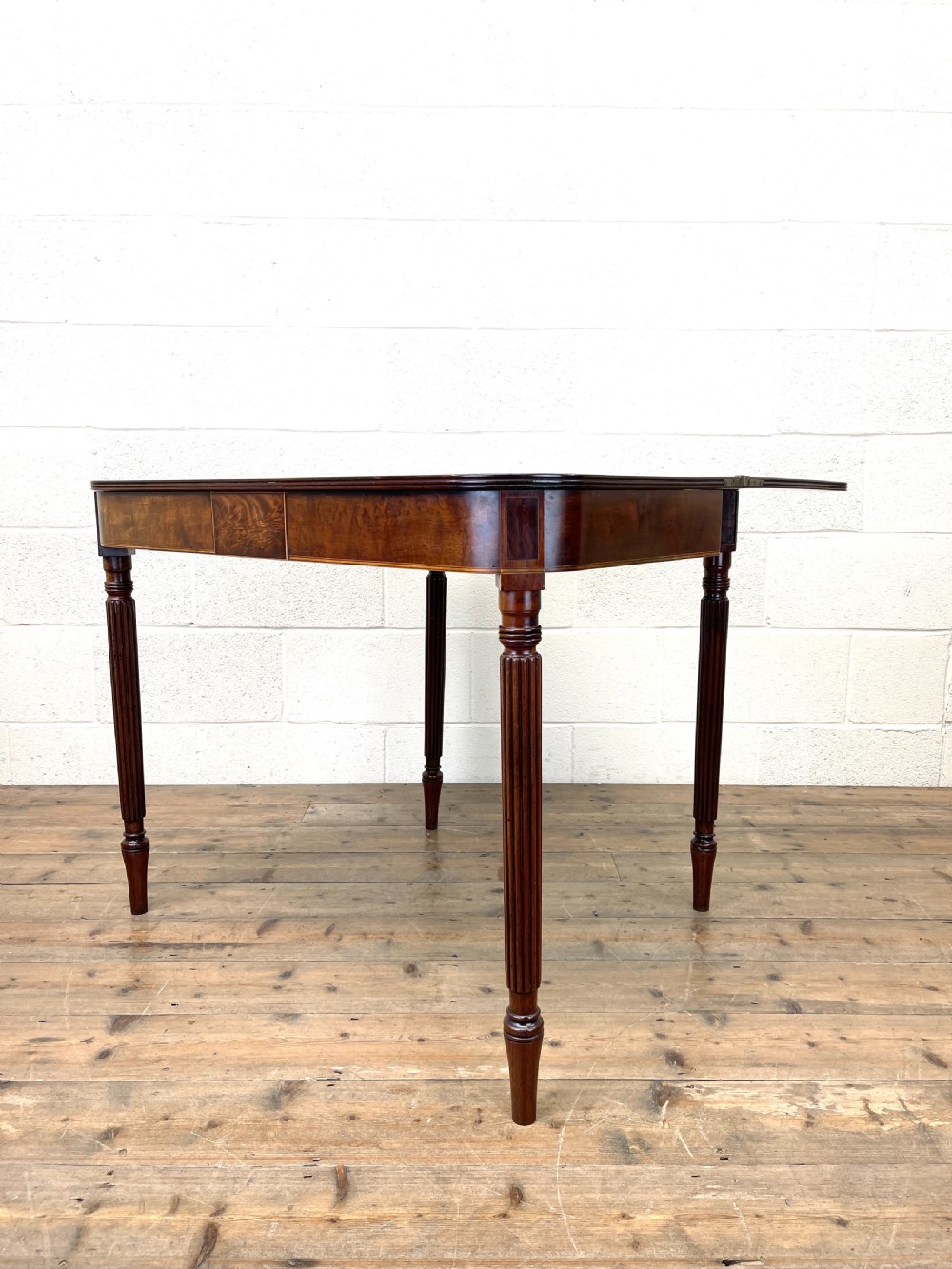 19th Century Mahogany and Boxwood Fold Over Table  View XV