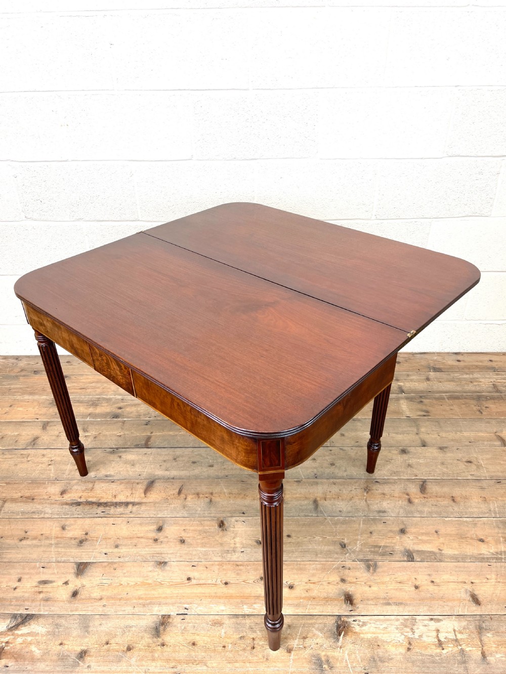 19th Century Mahogany and Boxwood Fold Over Table  View XVI