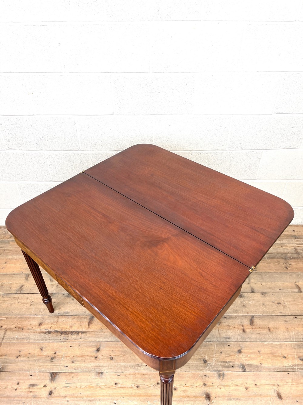 19th Century Mahogany and Boxwood Fold Over Table  View XVII