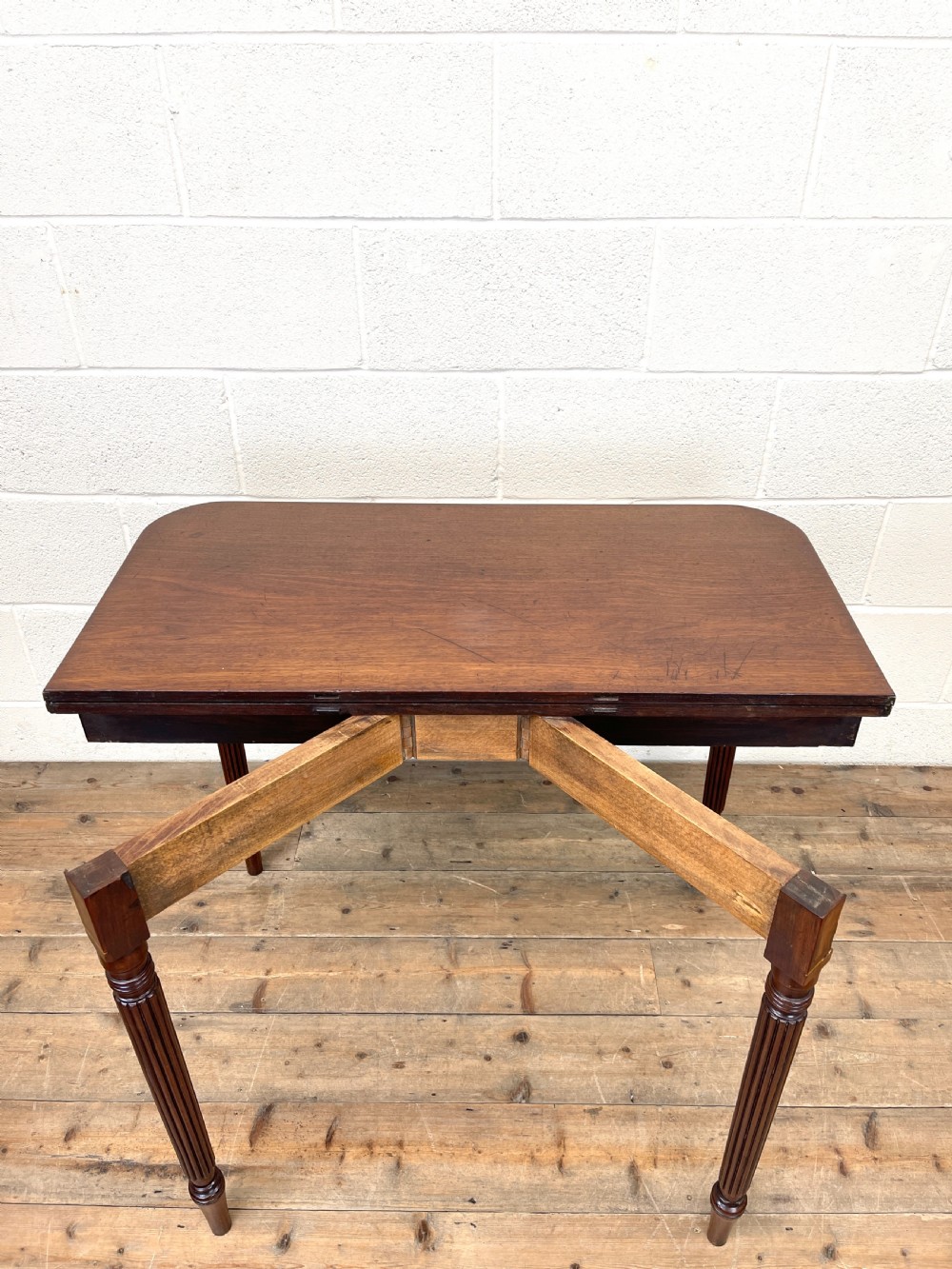 19th Century Mahogany and Boxwood Fold Over Table  View XXI