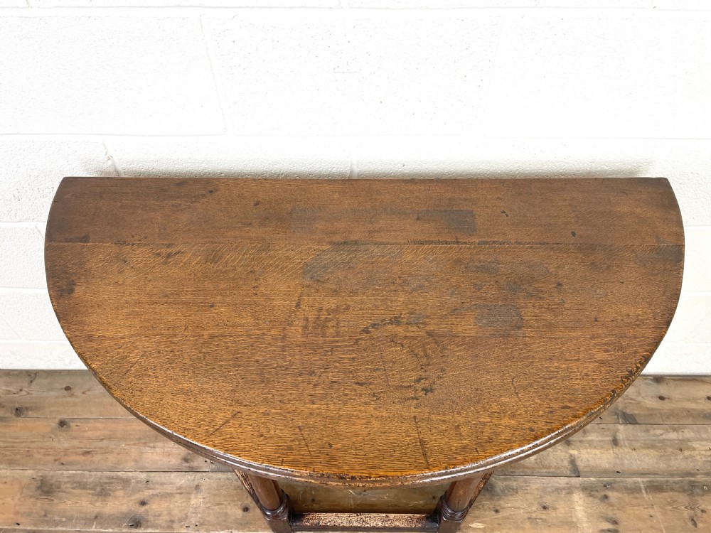 Carved Oak Fold-over Demi Lune Table  View II