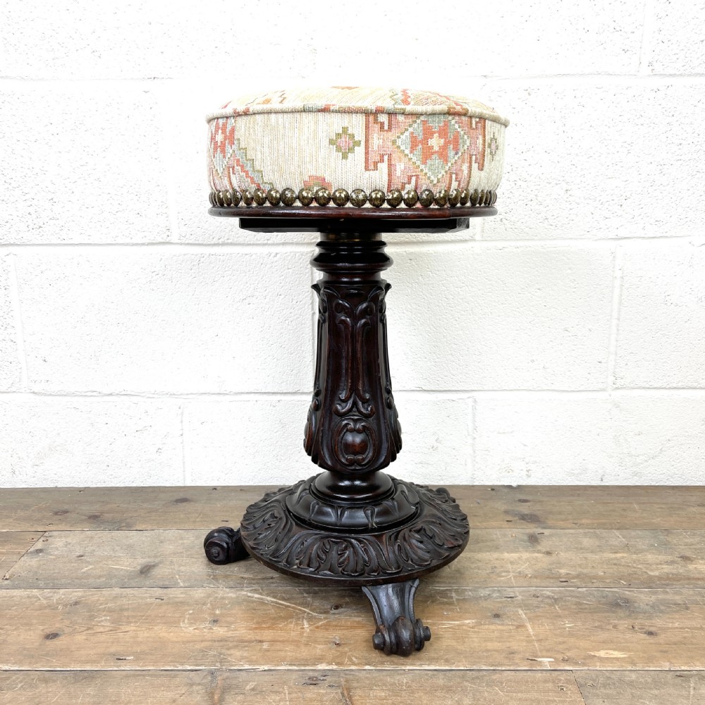 Victorian Carved Mahogany Piano Stool 