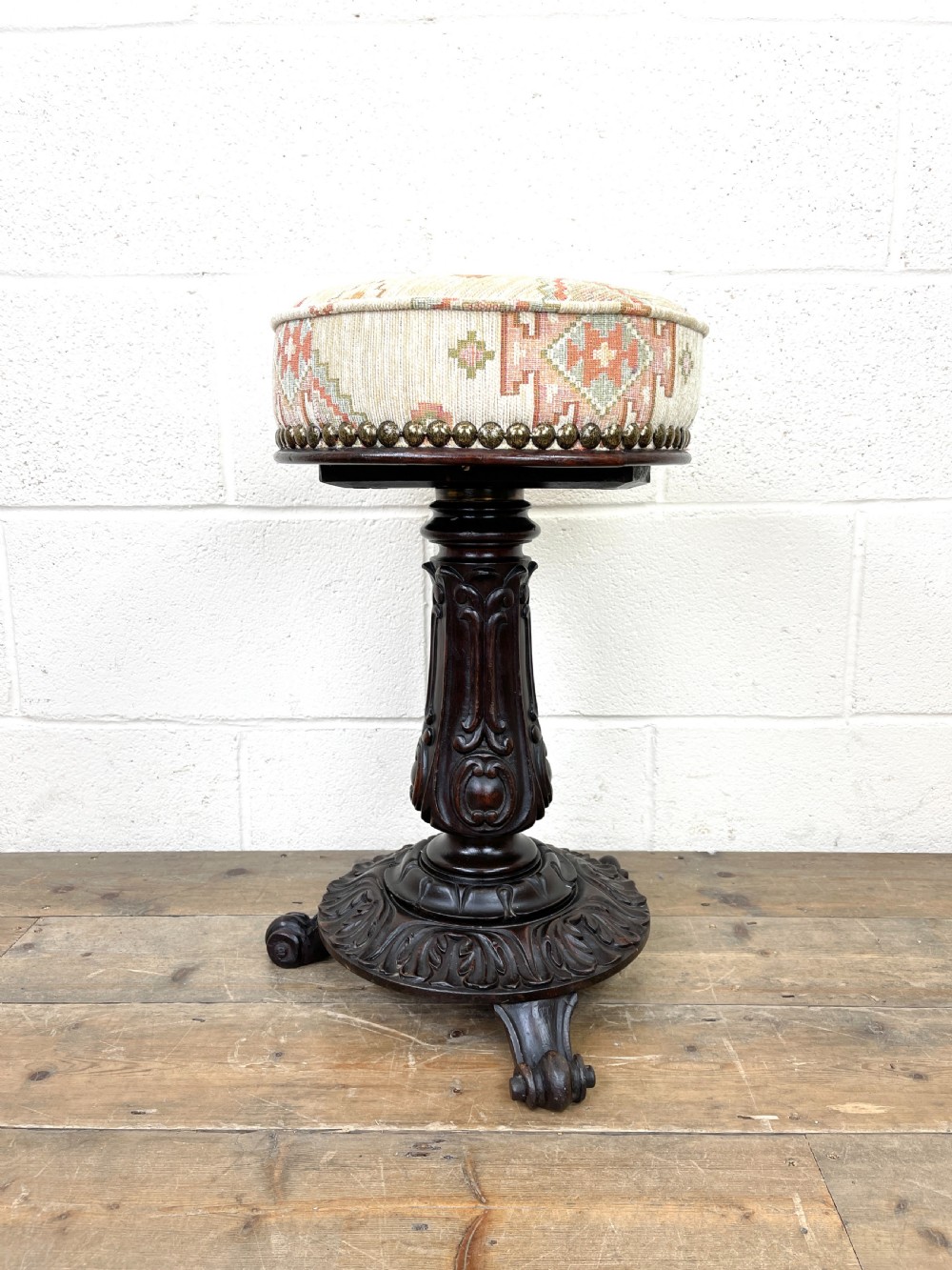 Victorian Carved Mahogany Piano Stool  View II