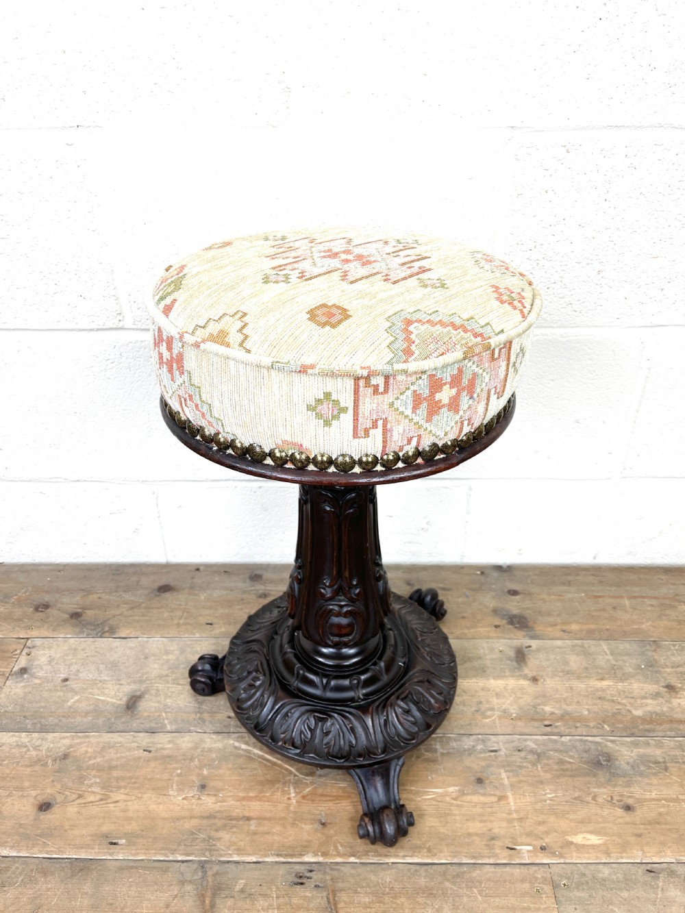 Victorian Carved Mahogany Piano Stool  View III