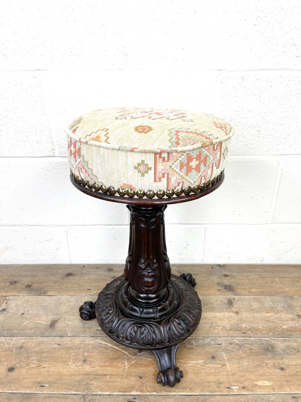 Victorian Carved Mahogany Piano Stool  View IX