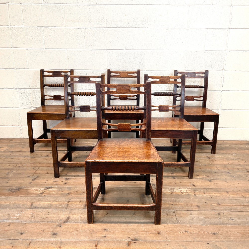Set of Six Georgian Oak Country Chairs 