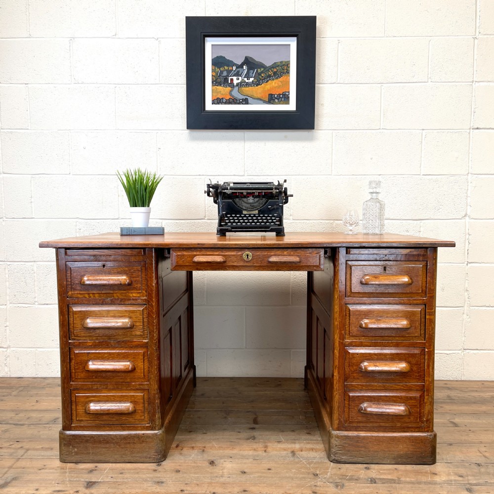 Antique Oak Pedestal Desk View II