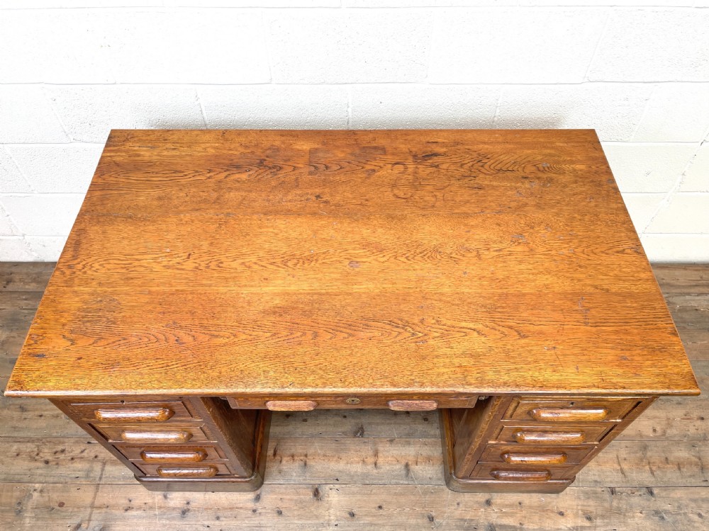Antique Oak Pedestal Desk View IV