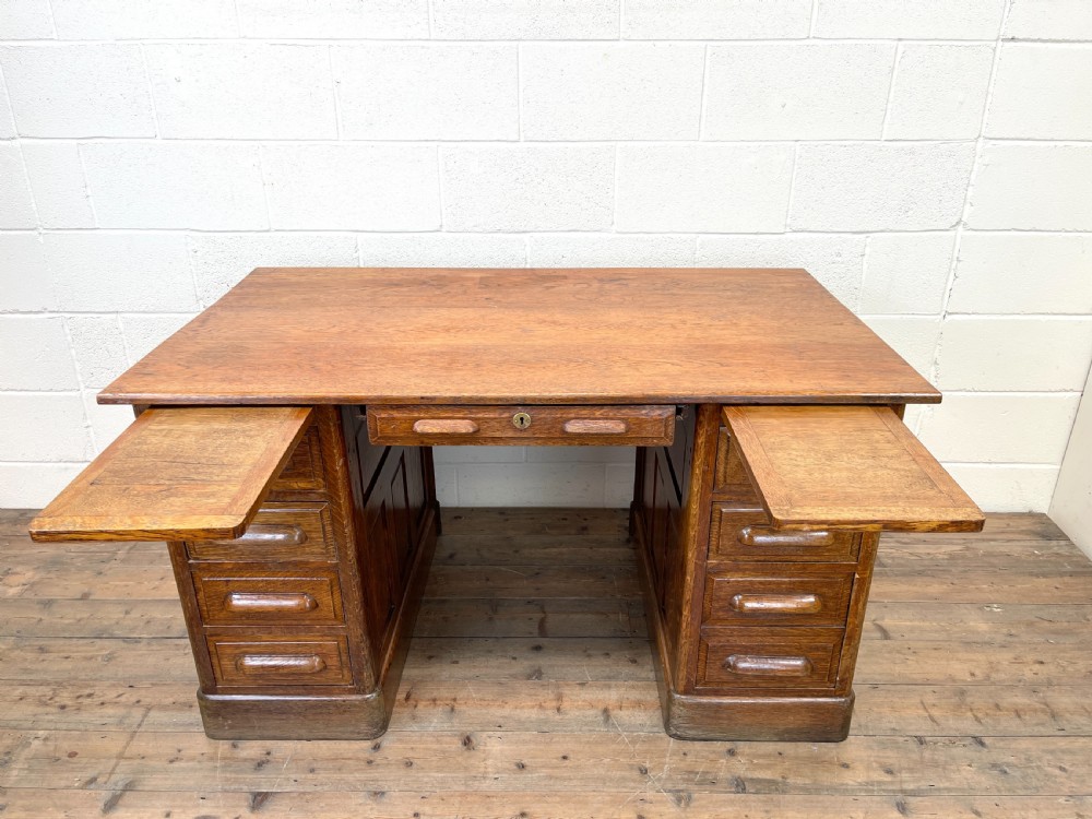 Antique Oak Pedestal Desk View VII