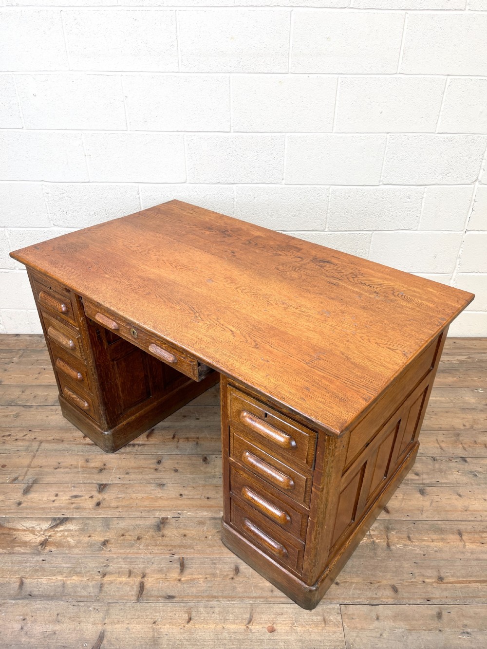 Antique Oak Pedestal Desk View IX