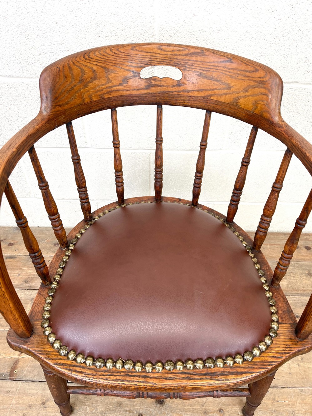 Antique Desk Chair with Leather Seat View V
