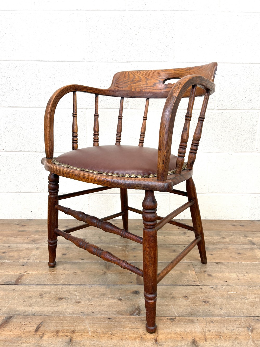Antique Desk Chair with Leather Seat View VII