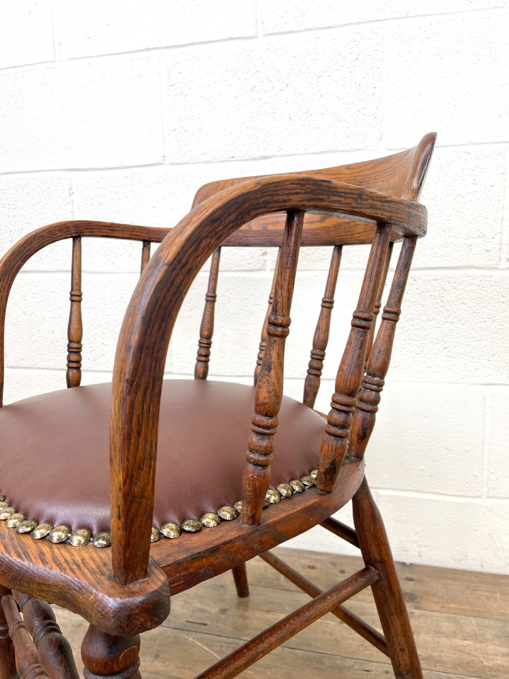 Antique Desk Chair with Leather Seat View IX