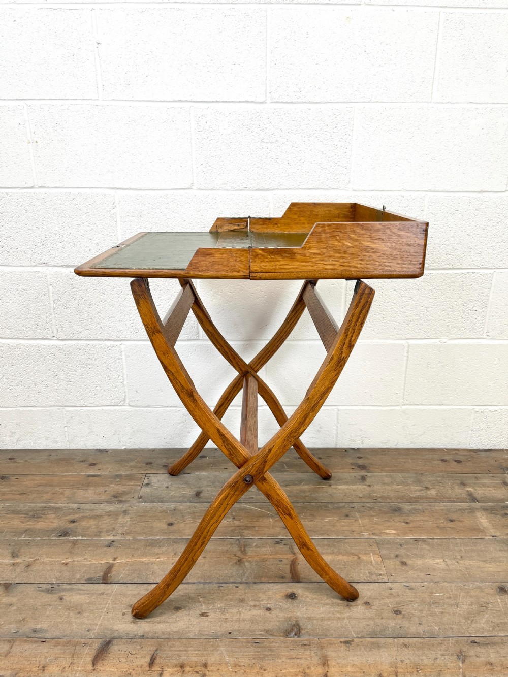 Antique Oak Folding Campaign Desk View VII